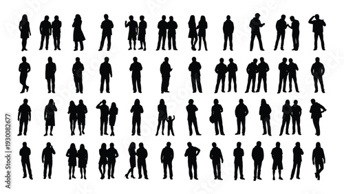 A large collection of black silhouettes of people in various poses isolated on white background, Vector