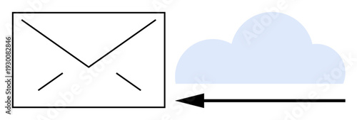 Email communication concept. Email flow illustrated with a letter icon and cloud symbol cloud storage and data exchange. Email solutions for cloud storage integration, business exchange