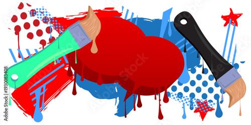 Brush graffiti with speech bubble. Abstract modern Messaging sign street art decoration, performed in urban painting style.