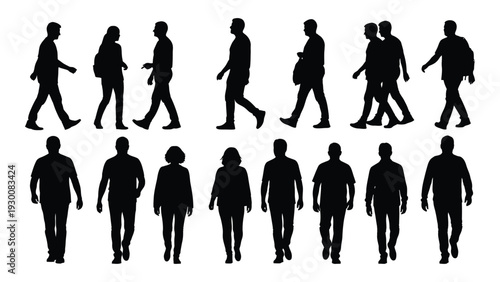 A group of people walking in different directions isolated on white background, Vector