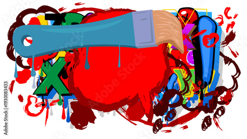 Brush graffiti with speech bubble. Abstract modern Messaging sign street art decoration, performed in urban painting style.