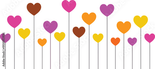 Floral Symphony of Love: A delightful composition features a series of vibrant hearts, gracefully arranged atop slender stems, evoking a sense of joy and affection.