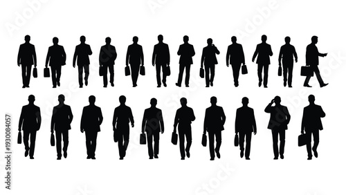 A group of people walking in different poses and directions isolated on white background, Vector