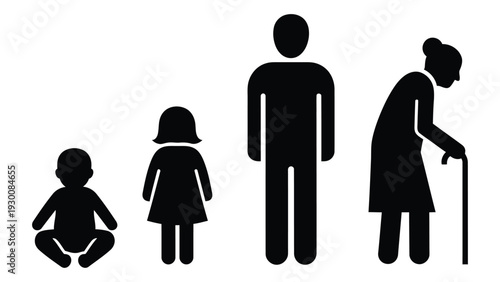 A family represented by four black silhouettes isolated on white background, Vector