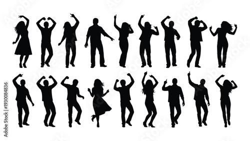 A group of people dancing in different poses isolated on white background, Vector