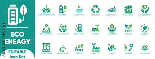Eco System solid Icon Set. sustainability, icon, solar, save, renewable, editable, and vector icons.