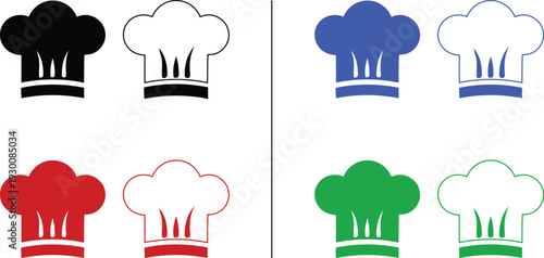 chef hat and cook icon isolated on white background, vector illustration of toque for restaurant, bakery, and hospitality in colorful solid and outline styles