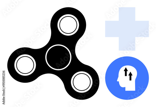 Focus concept. Spinner toy focus and stress relief with mental health and healthcare icons. Focus in stress management and mental clarity. Useful for mindfulness, productivity, therapy, healthcare