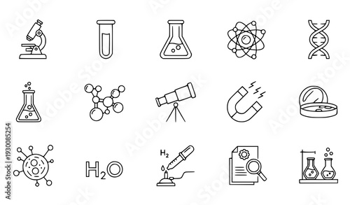 Science editable stroke thin line vector icon set