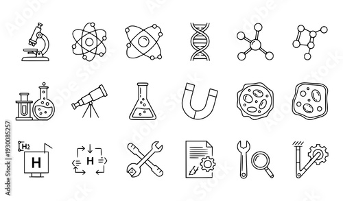 STEM science editable stroke outline vector icons