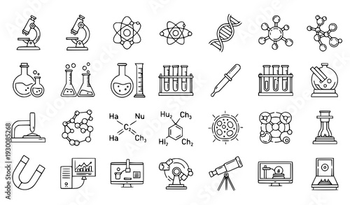 Laboratory research science editable stroke icon collection