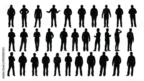 A group of people standing in various poses isolated on white background, Vector