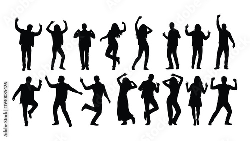 A group of people dancing in different poses isolated on white background, Vector