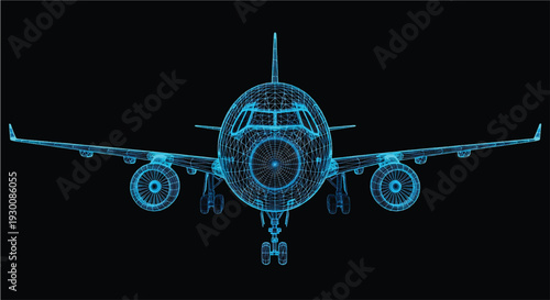 Airplane Blueprint – Aviation Engineering CAD Technical Drawing of Jet Aircraft