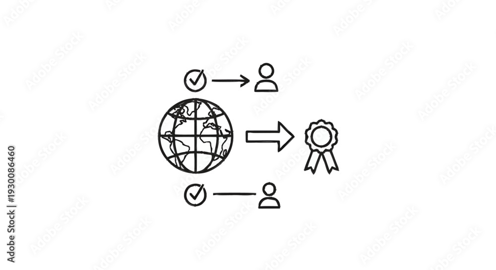 Fototapeta premium Global Certification Process and Achievement Iconography.