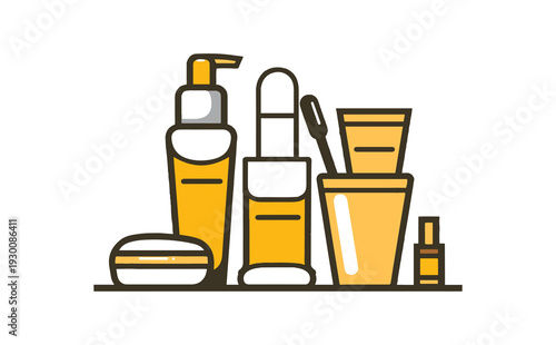 Set of 6 yellow and white bathroom products icons vector