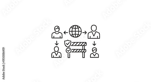 Global Business Partnership and Security Barriers Iconography.