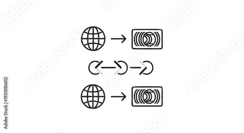 Global financial transactions and currency exchange symbols.