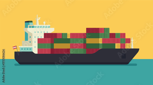 Container ship carrying freight across the ocean, global shipping concept