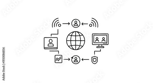 Global Network Connectivity and Digital Communication Diagram.