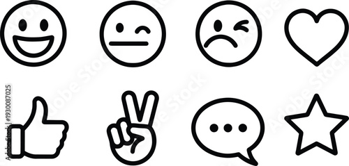 Iconic Emotions: A versatile collection of simple icons expressing a range of human emotions, ideal for digital communication and design. 