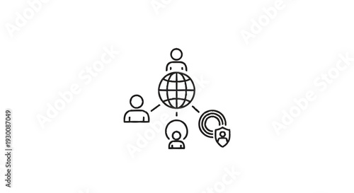 Global Network of People and Security Icons Connected to Earth.