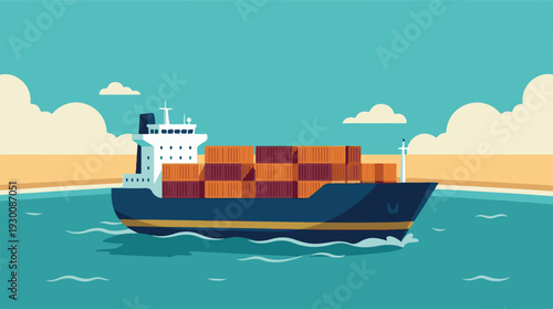Container Ship Transporting Cargo on the Ocean - Global Logistics Concept