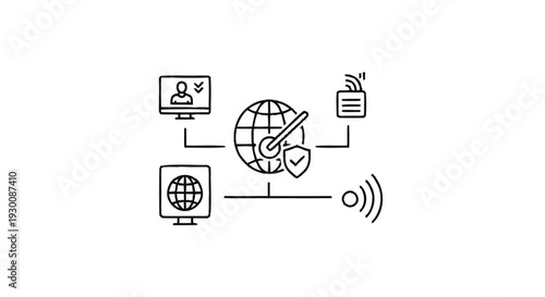 Global Network Security and Connectivity Icons.