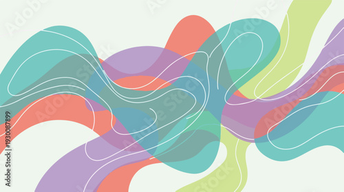 Abstract graphic background with colorful fluid overlapping shapes and lines