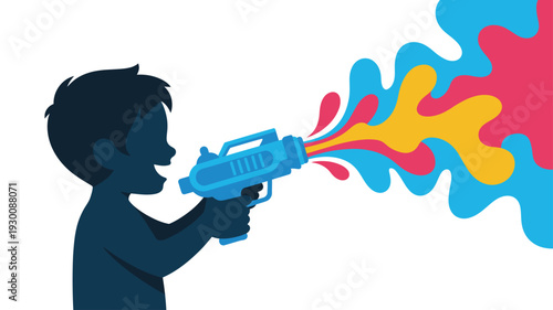 Boy shooting colorful water gun