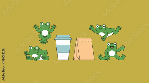 Cartoon frogs takeaway items