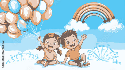 Children happy balloons rainbow fair