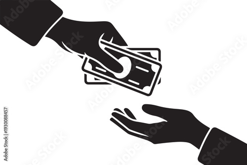 Black and white of hands exchanging money exchange
