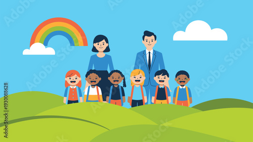 Children teachers rainbow illustration