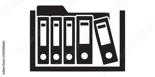 A black and white icon of file binders