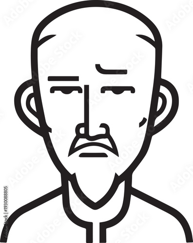 Hand Drawn Old Man Black and White Avatar Illustration in Minimal Line Art Style Design