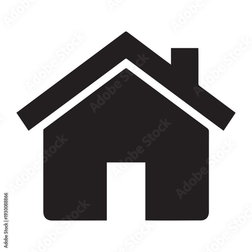 A simple black house icon with a chimney