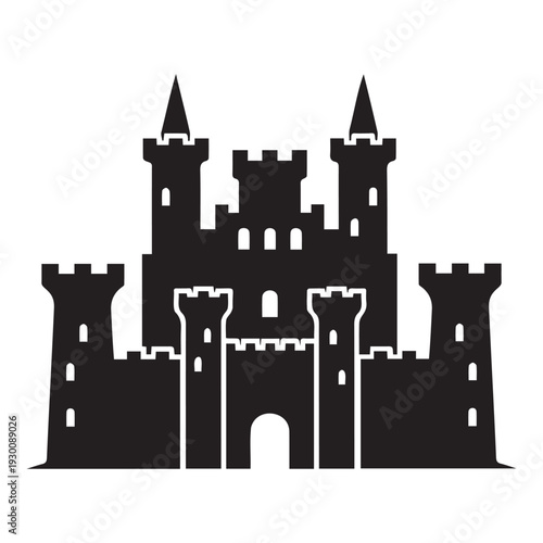 A black silhouette of a medieval castle