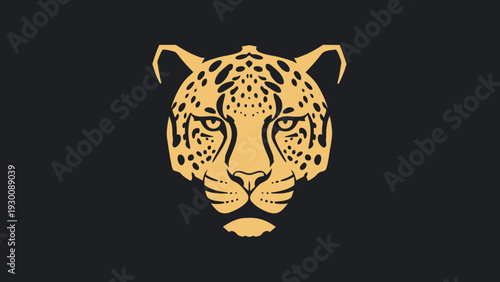 Golden Jaguar Head Emblem on Black Background.