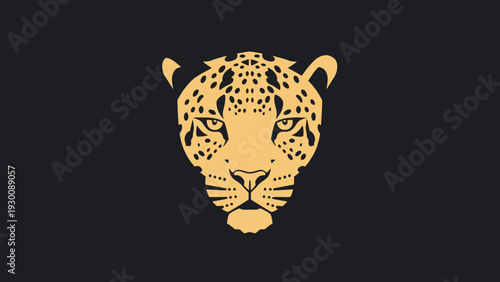 Golden Leopard Face Emblem on Black Background.