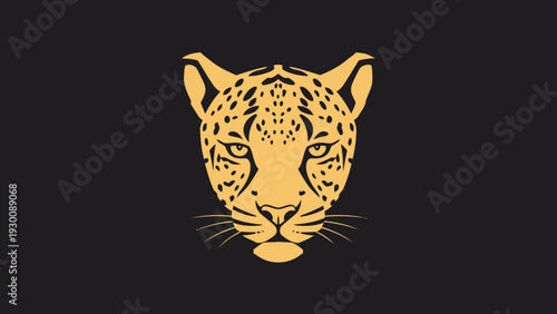 Golden Leopard Face Emblem on Black Background.