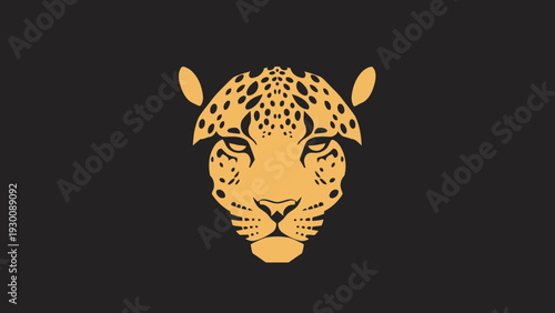 Golden Leopard Face Emblem on Dark Background.
