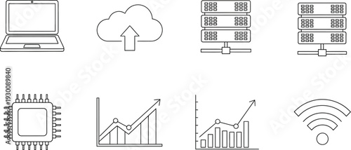 Modern technology and data analysis with laptop cloud computing and network infrastructure icons displayed prominently together