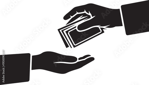 Black silhouette of two hands exchanging money exchange