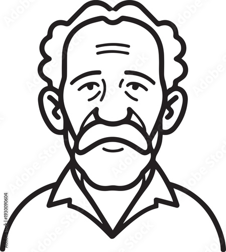 Hand Drawn Old Man Black and White Avatar Illustration in Minimal Line Art Style Design