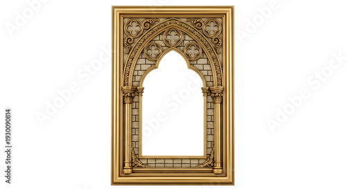 Intricate gold framed arched window decoration