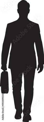 Silhouette of a businessman walking forward with a briefcase, embodying professional drive, corporate goals, and the determined pursuit of success in business.