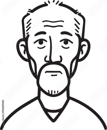 Hand Drawn Old Man Black and White Avatar Illustration in Minimal Line Art Style Design