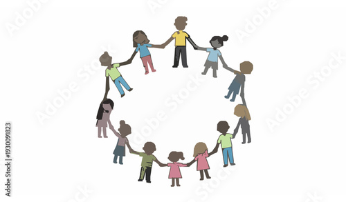 Doodle Circle of People Holding Hands Unity and Peace Vector Illustration