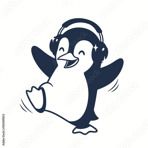 Penguin wearing headphones dancing